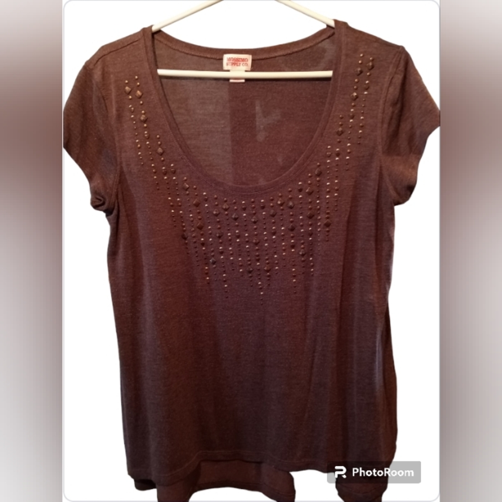 Mossimo Supply Co.Gold & Bronze Studded Brown Scoop neck loose Tee shirt
